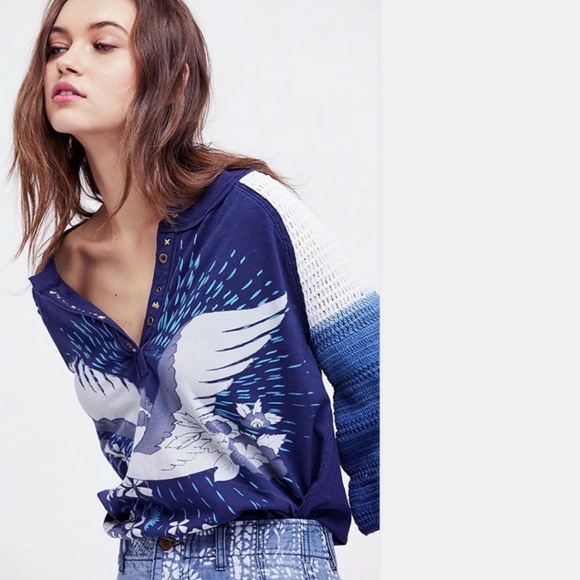 FREE PEOPLE Tranquility Tee Navy Blue Top - size XS - Picture 2 of 8